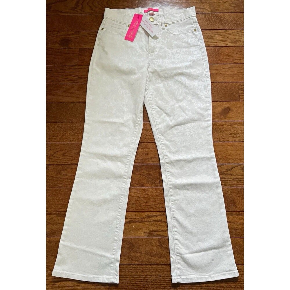 Lilly Pulitzer Barefoot in Paradise White Floral Denim Jeans Womens Straight 6